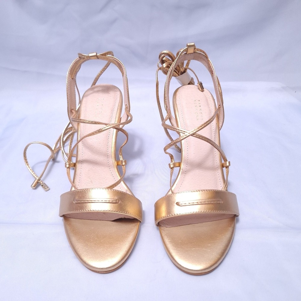 Barneys New York Shelia Lace Up Sandals Gold Metallic Leather Heels Sz 6 Strappy - Picture 2 of 10